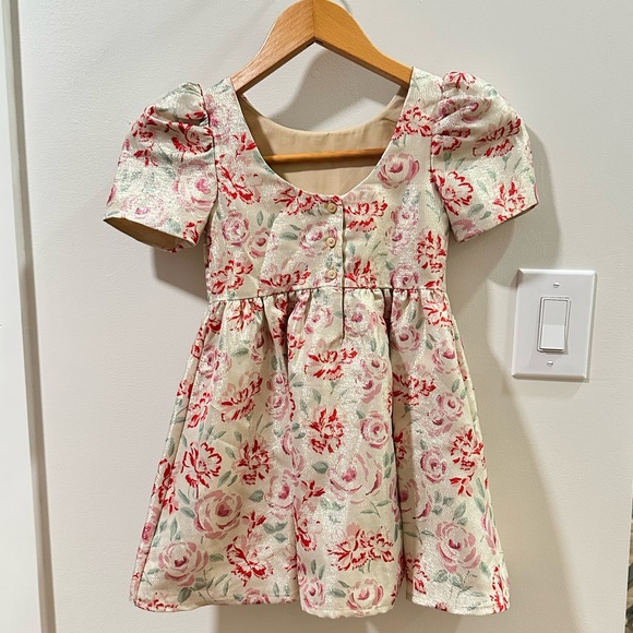 Janie and Jack Girls Metallic Gold Floral Dress Lunar New Year Dress Size 6 EUC - Picture 3 of 10